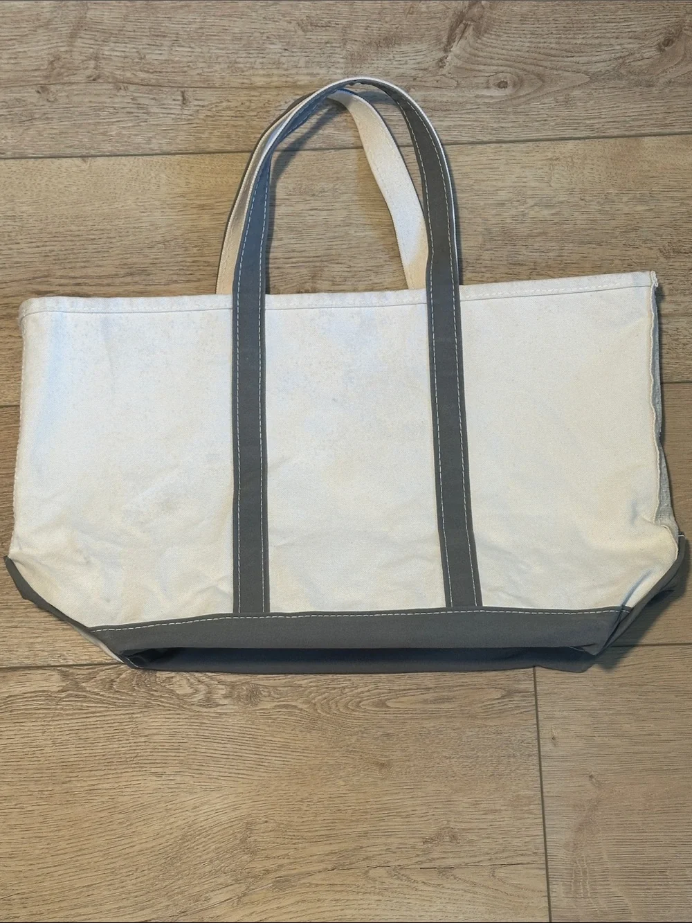L.L.Bean Boat and Tote Large Canvas Tote Bag Gray Trim Hell’s Bay Boatworks USA - Picture 3 of 7